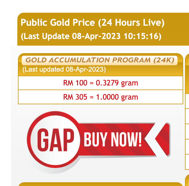 Harga emas akaun tabungan emas GAP 8 April 2023